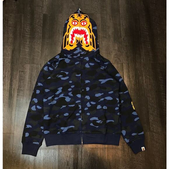 Bape Men's & Women's Blue camo tiger full zip hoodie
